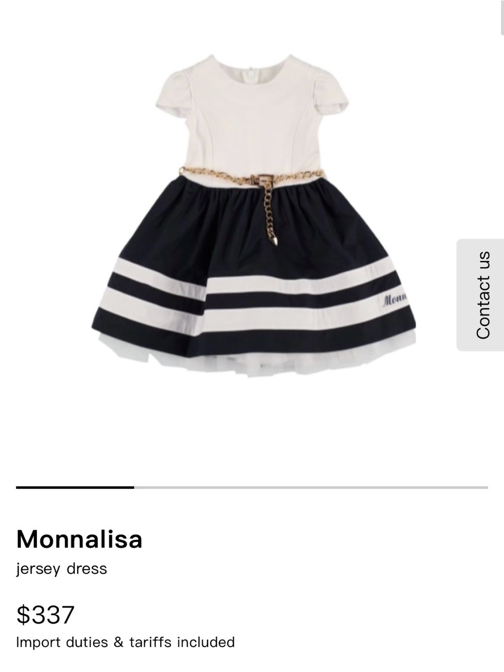 Monnalisa Girls Jersey Dress Size 10 Navy White Gold Chain Belt - Picture 3 of 7
